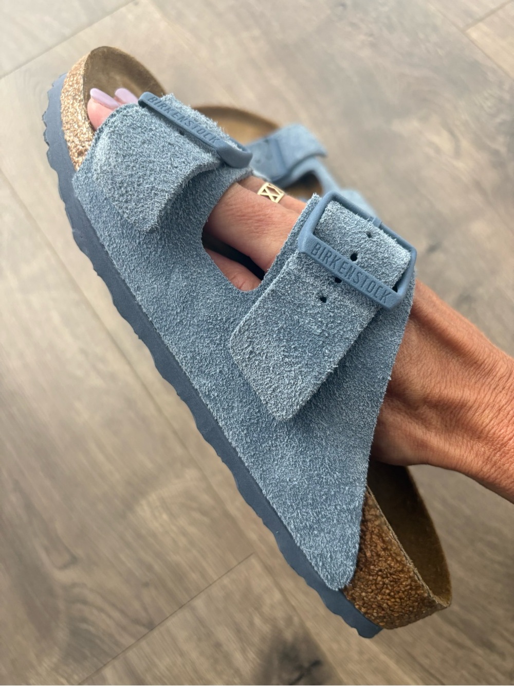 Birkenstock Arizona Suede Double-Strap Sandals in Light Blue - Picture 6 of 9